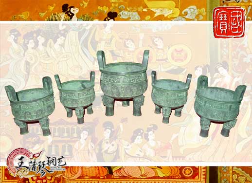 銅鼎，銅五鼎，中國鼎，佛像用鼎